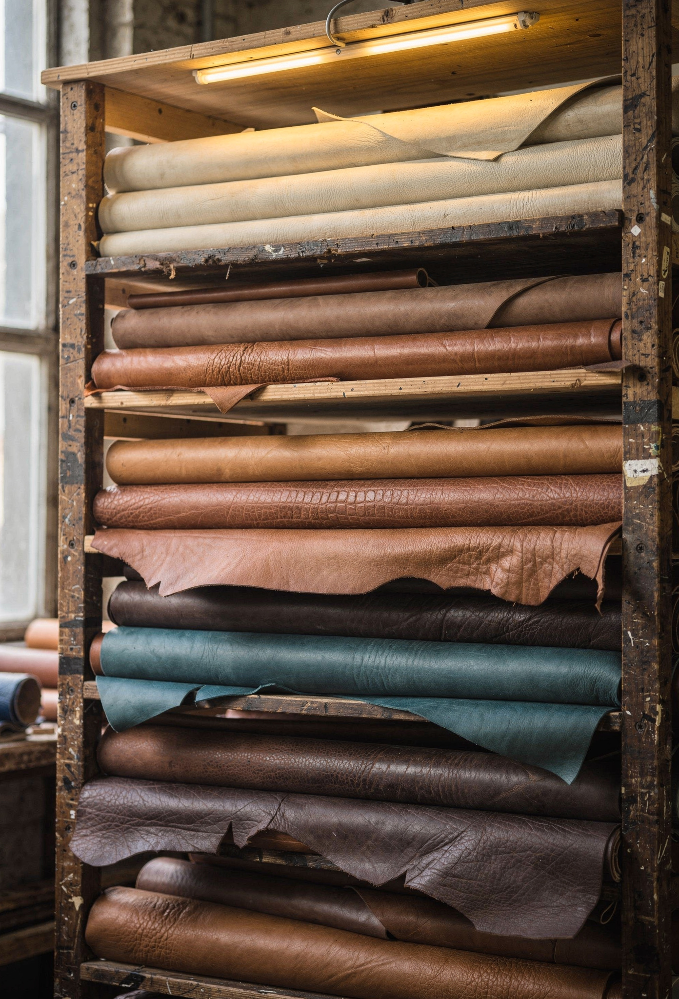 İstanbul deri atölyesinde raflarda renkli deri topları